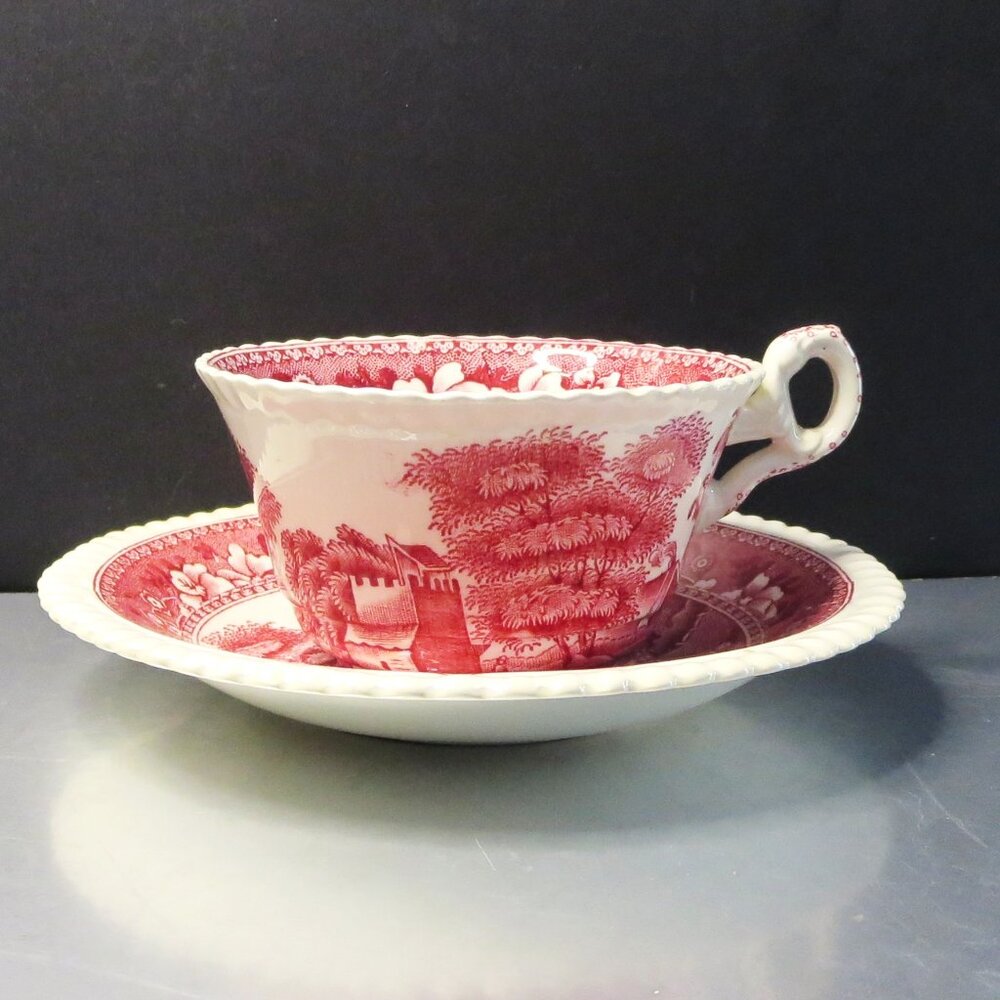 Antique Copeland Tea Cups With Saucers Spode Towers Pink White Transferware - Picture 2 of 7